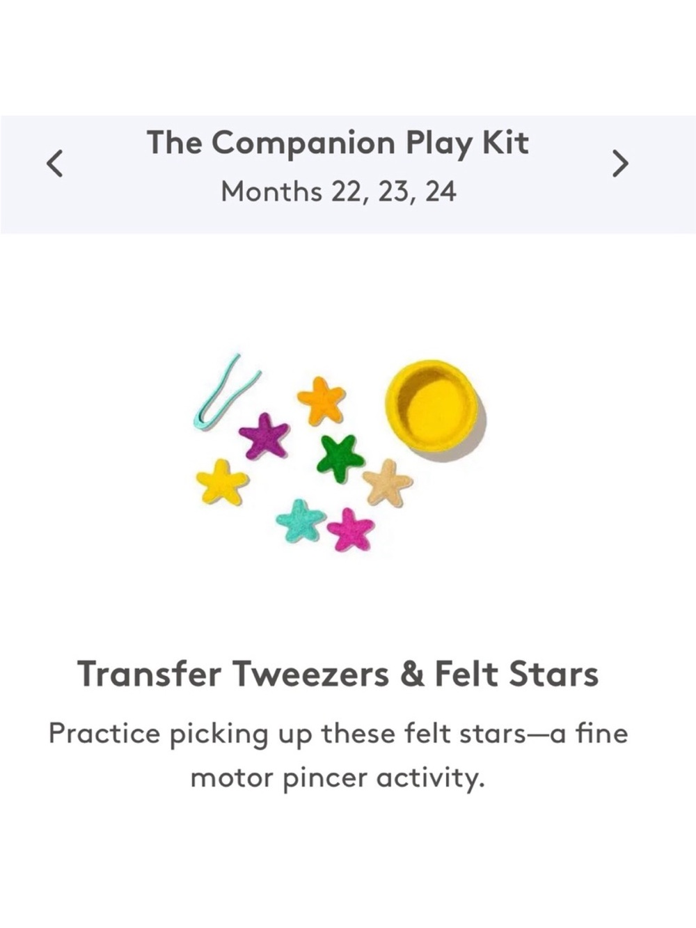 Lovevery Companion Play Kit 22, 23, 24+ months Transfer Tweezers & Felt Stars